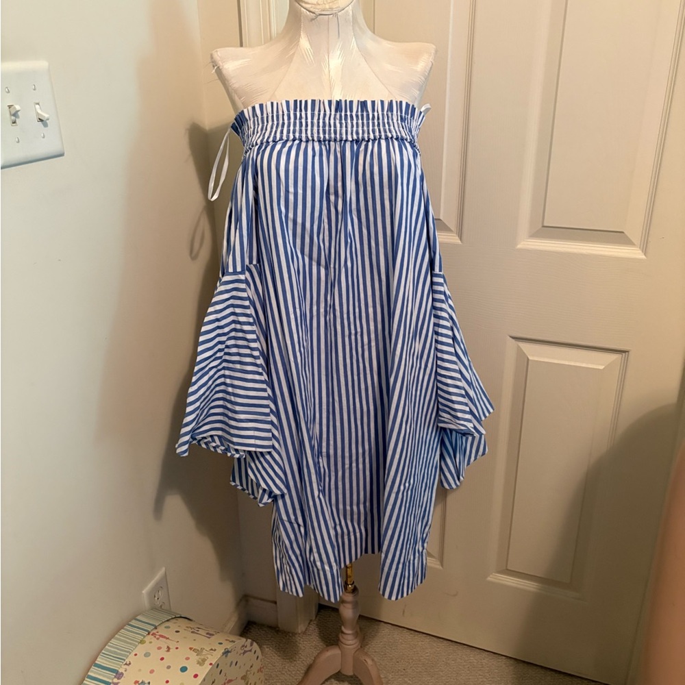 New York & Company Blue and White Striped Off-Shoulder Dress nwt size M